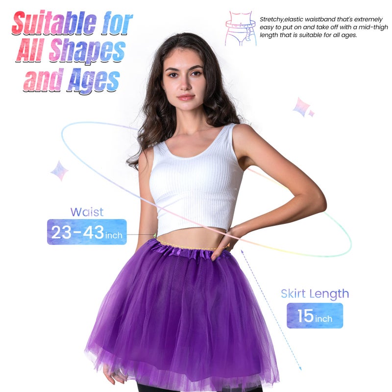 Simplicity Women Elastic 4 Layered Tulle Tutu Skirt for Marathon Running, Purple - Image 2